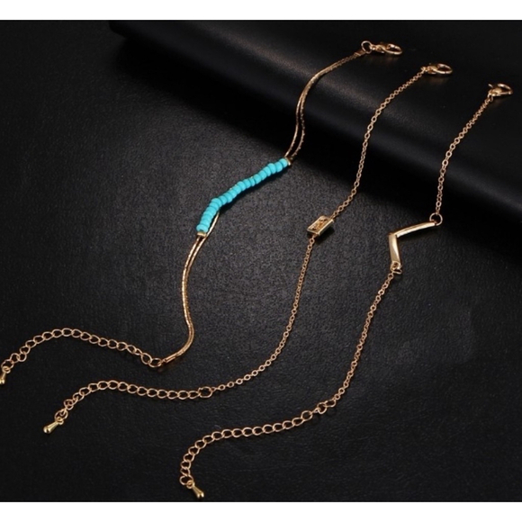 NEW Women's 3 Piece Bracelet Set, Adjustable, Gold & Turquoise, Adjustable - Picture 6 of 10